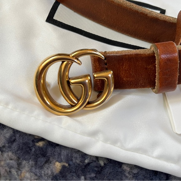 Authentic GUCCI GG Logo Brown Leather Marmont Belt Size 80-32 main image 5